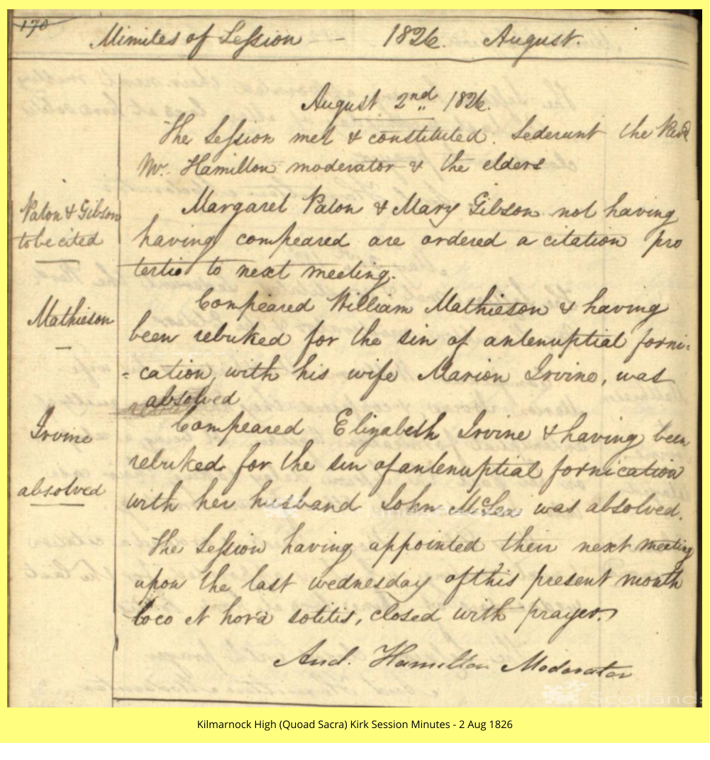 Kilmarnock High (Quoad Sacra) Kirk Session Minutes - 2 Aug 1826