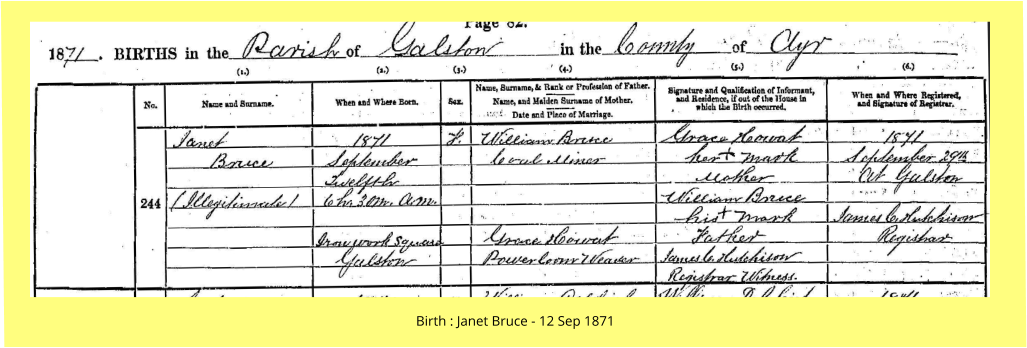 Birth : Janet Bruce - 12 Sep 1871