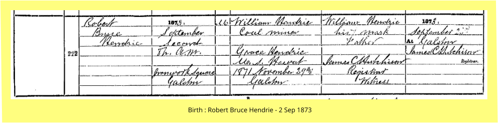 Birth : Robert Bruce Hendrie - 2 Sep 1873
