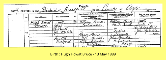Birth : Hugh Howat Bruce - 13 May 1889