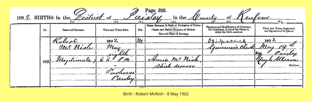 Birth : Robert McNish - 8 May 1902