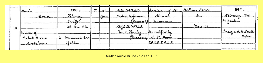 Death : Annie Bruce - 12 Feb 1939