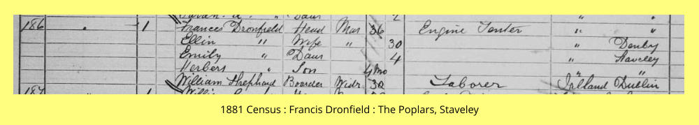 1881 Census : Francis Dronfield : The Poplars, Staveley