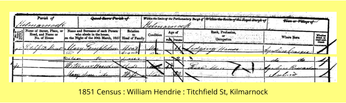 1851 Census : William Hendrie : Titchfield St, Kilmarnock