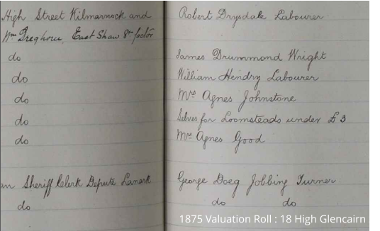 1875 Valuation Roll : 18 High Glencairn St.