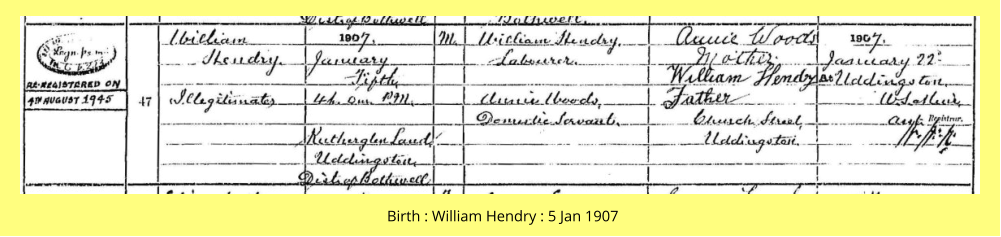 Birth : William Hendry : 5 Jan 1907