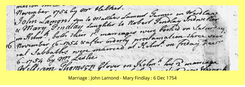 Marriage : John Lamond - Mary Findlay : 6 Dec 1754