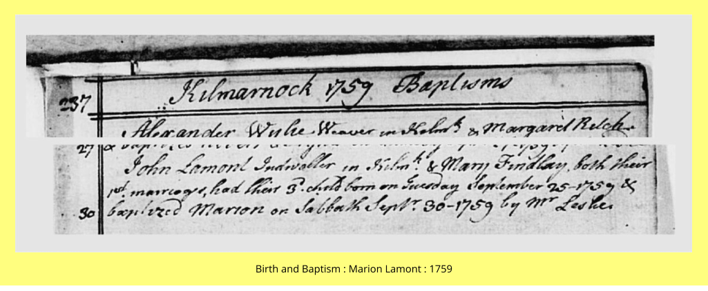 Birth and Baptism : Marion Lamont : 1759