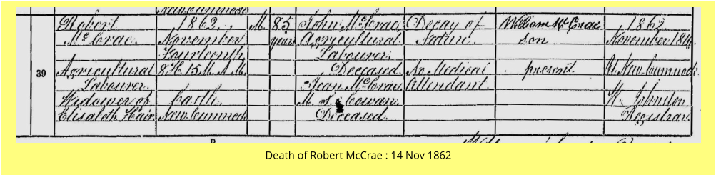 Death of Robert McCrae : 14 Nov 1862