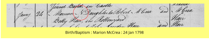 Birth/Baptism : Marion McCrea : 24 Jan 1798