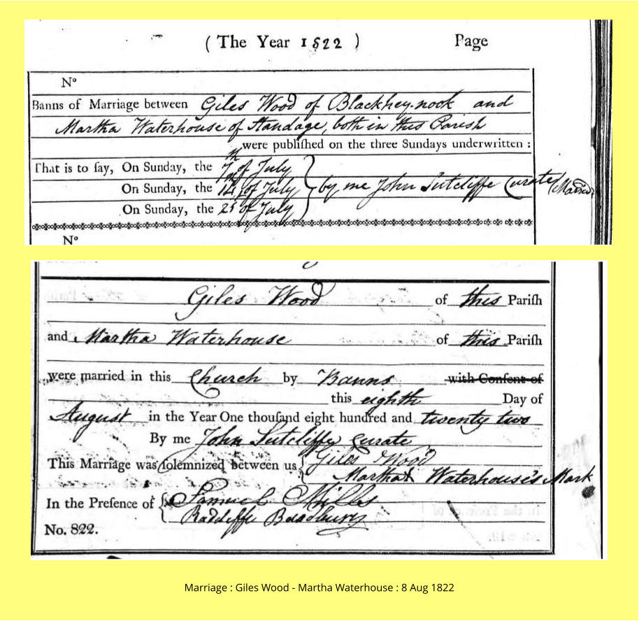 Marriage : Giles Wood - Martha Waterhouse : 8 Aug 1822